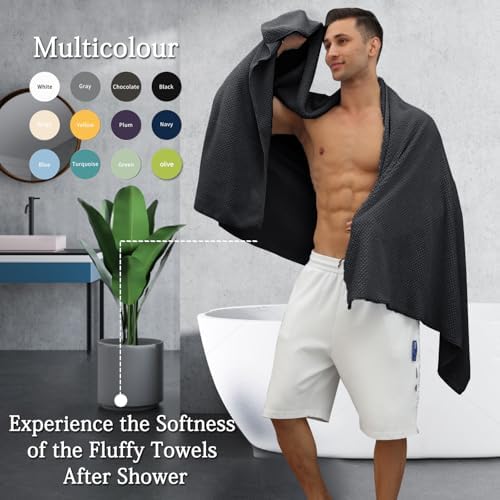Hailea 4-Pack Black Bath Towels Set 35x70 Inches