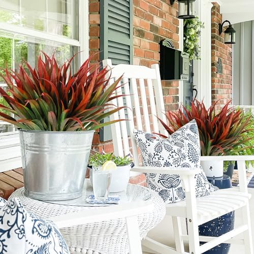 RECUTMS 12 Bundles Artificial Flowers 8Pcs Fake Grass for Outdoor