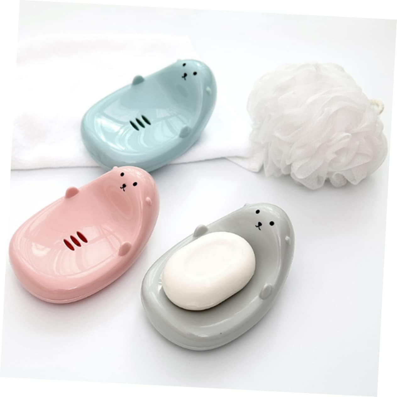 Funny Cartoon Soap Dish for Boys Girls - Pink Self-Draining Holder