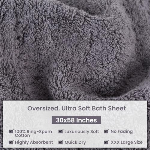 Organix Luxury 4 Pack Bath Towels Dark Grey 30x60 Inches