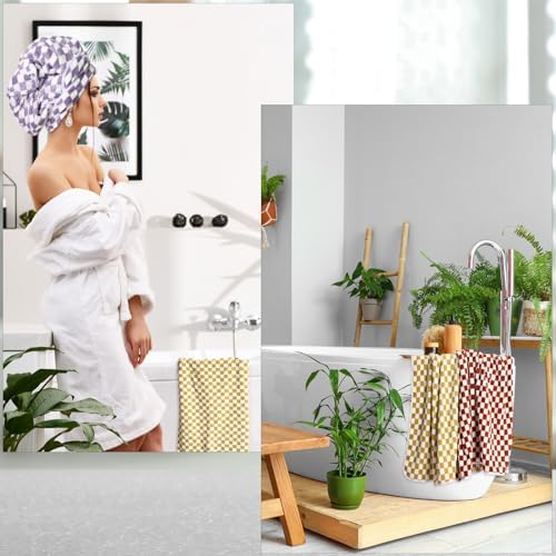 Peryiter 4 Pcs Checkered Bath Towel Set