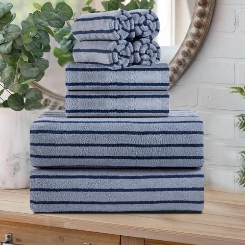 Oliven 8 Pcs Navy Cabana Stripe Towel Set