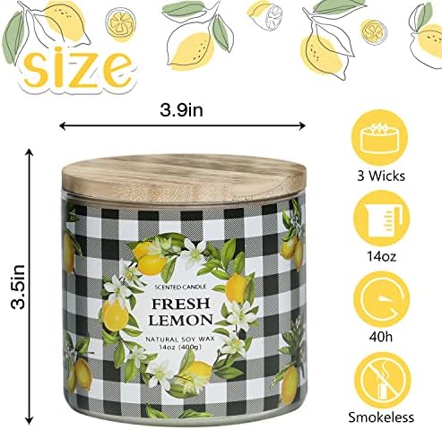 Fresh Lemon Scented Jar Candle 14 oz 3 Wicks