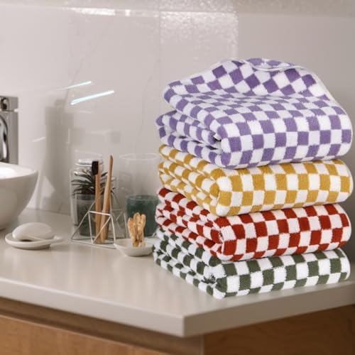 4 Pcs Checkered Bath Towels for Summer Pool Hotel Spa