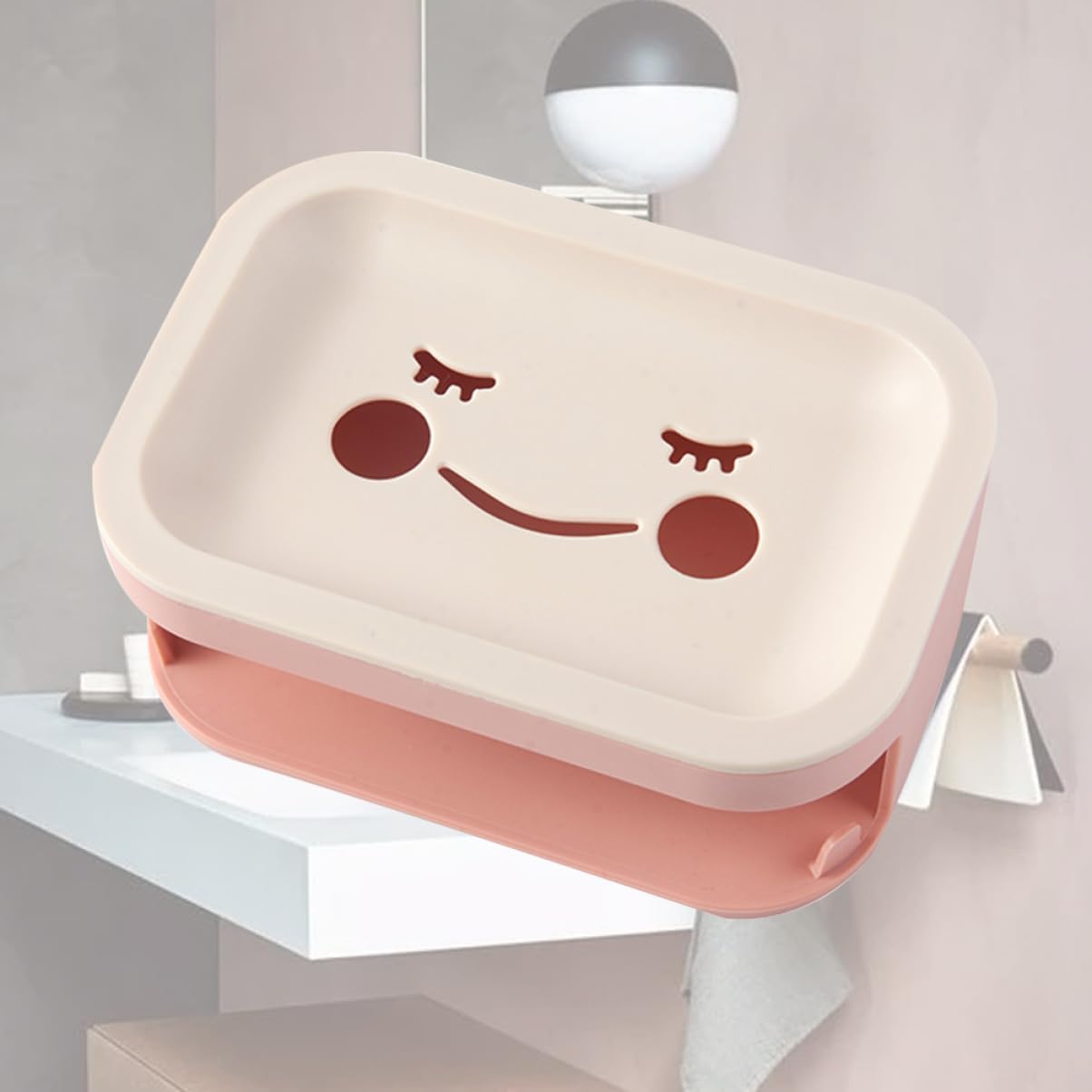 LAPYAPPE Double Layer Wall Mounted Soap Box with Sponge Brush