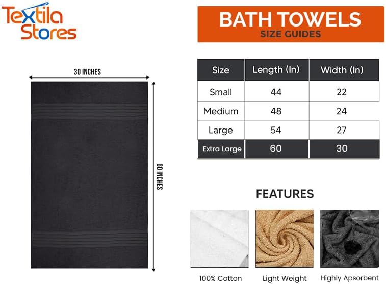 Textila Bath Towels - 30x60 Inch Pack of 4