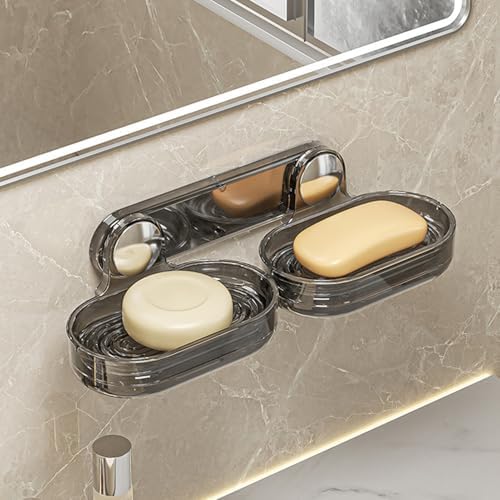 Loyliawa Wall Mount Soap Dish Double Layer Hollow Quick Drain Black