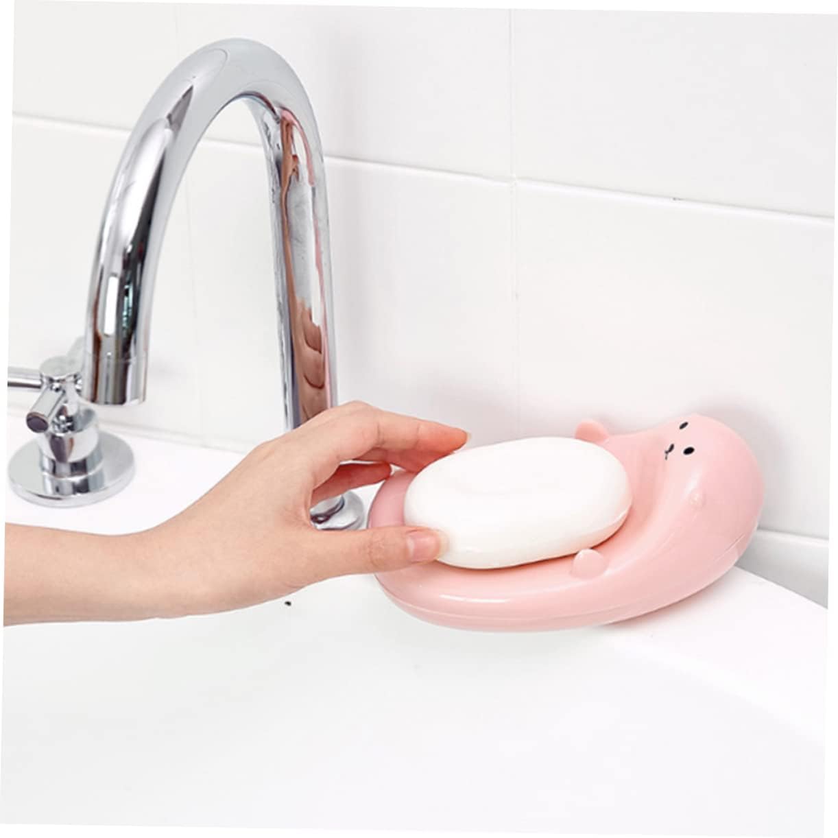 Funny Cartoon Soap Dish for Boys Girls - Pink Self-Draining Holder