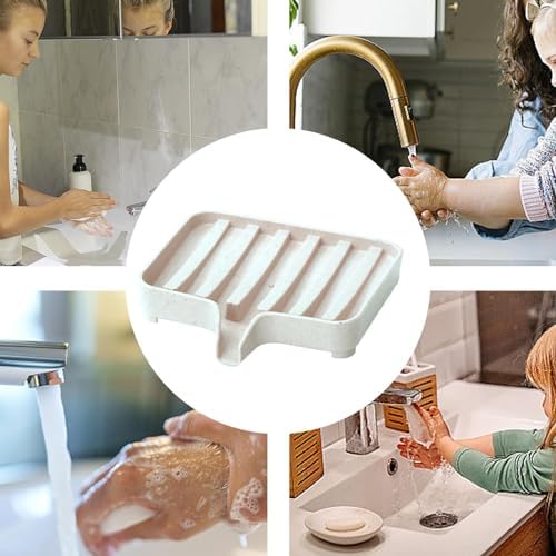 Bathroom Soap Holder - Self-Draining Double Layer Dish Keep Soap Dry Clean Beige