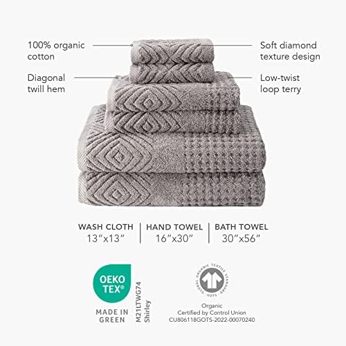 TexereSilk Organic Cotton Diamond Jacquard Towel Set - 700 GSM Ultra Soft Luxury