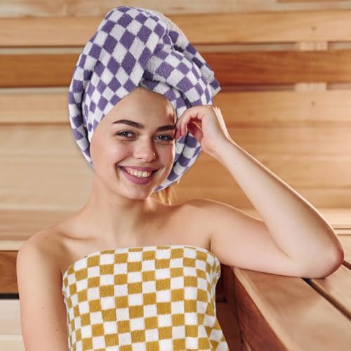 4 Pcs Checkered Bath Towels for Summer Pool Hotel Spa
