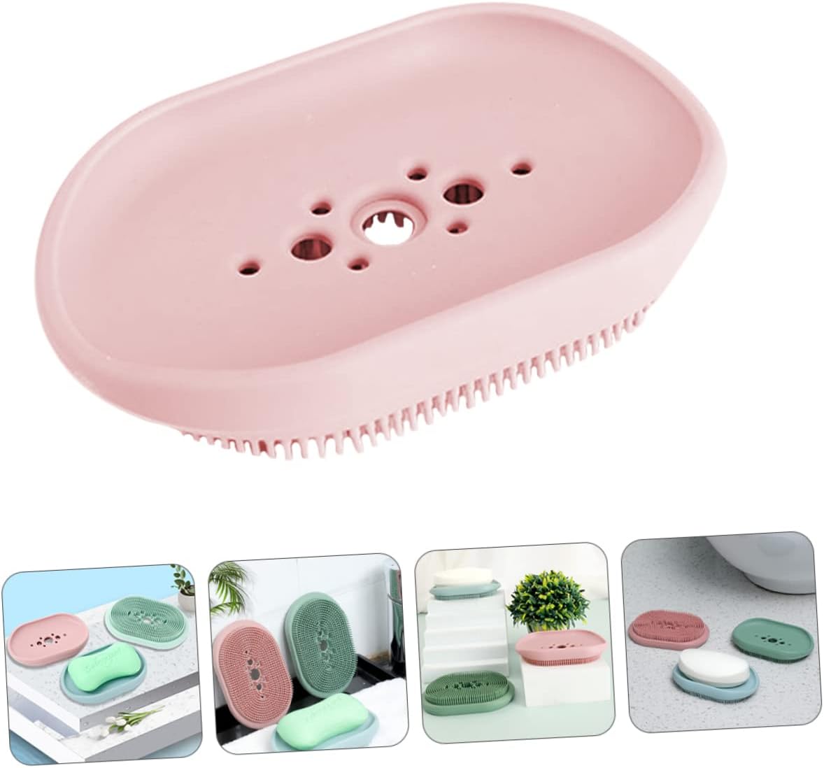 Self Draining Silicone Soap Dish with Brush Holder