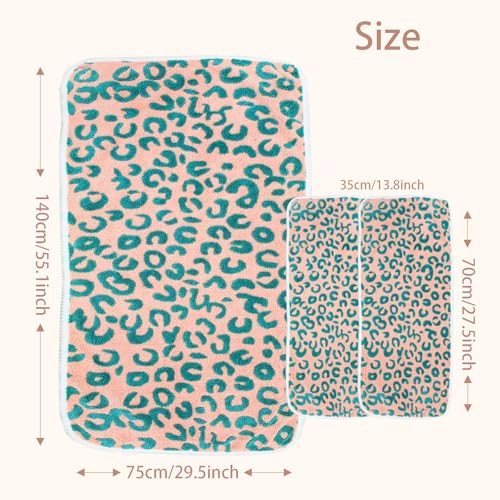 USTIDE 3 Piece Green Leopard Print Towel Set