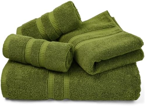 Cleanbear Bathroom Towel Set of 4 - 100 Cotton Moss Green