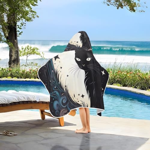 CHIFIGNO Cute Black Cat Toddler Bath Towel with Hood and Pocket 1