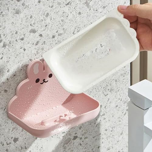 GIFZES Cartoon Rabbit Wall Mount Soap Dish Double Layer Holder