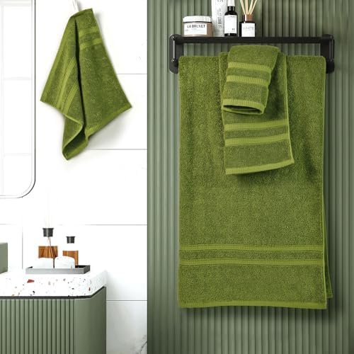 Cleanbear Bathroom Towel Set of 4 - 100 Cotton Moss Green