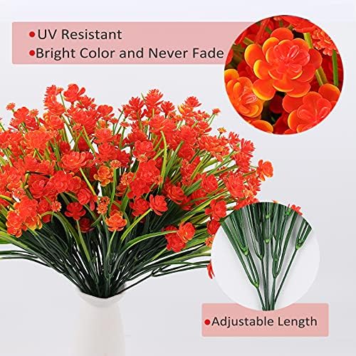 RECUTMS 12 Bundles Artificial Flowers 8Pcs Fake Grass for Outdoor