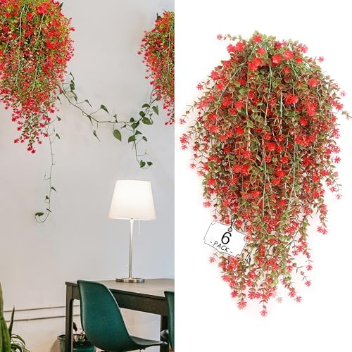 LEIISSURREE Artificial Hanging Plants Set 6 Pcs Red