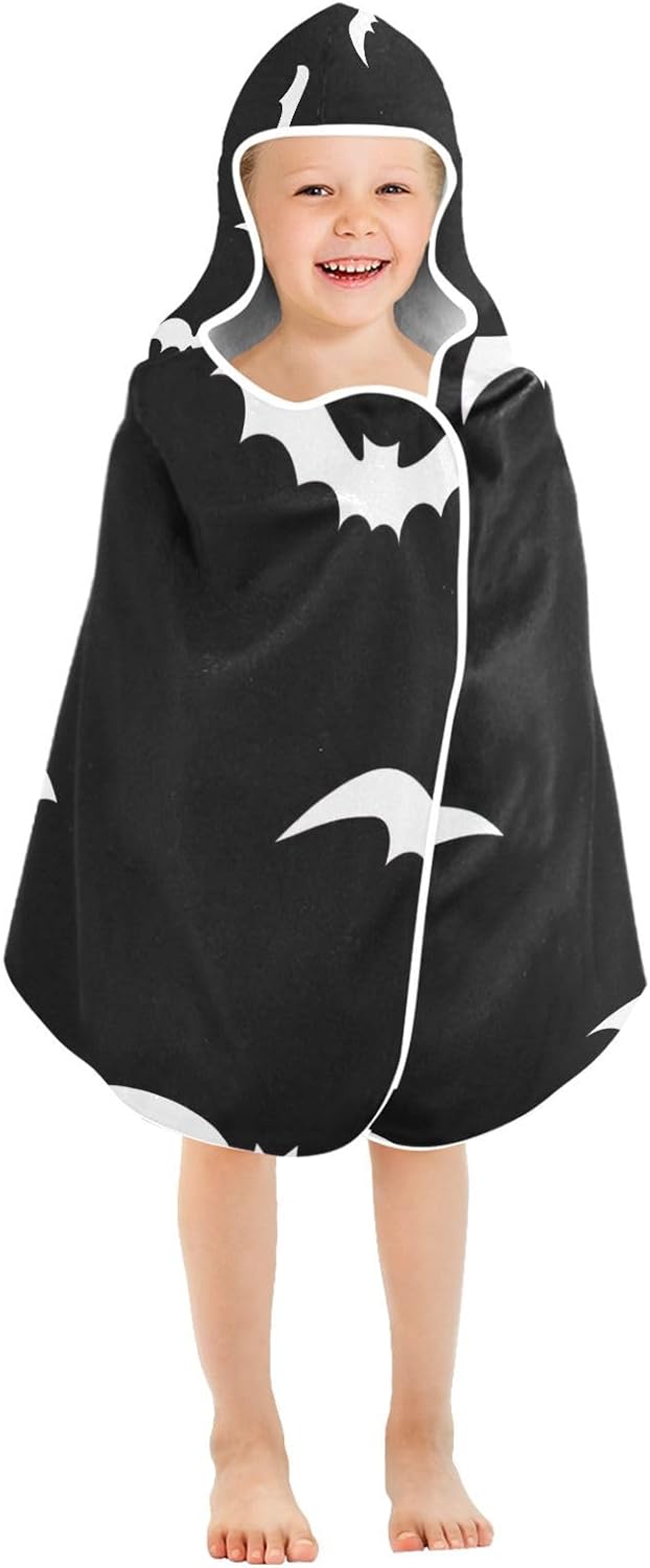 CHIFIGNO Personalized White Bats Black Toddler Bath Towel
