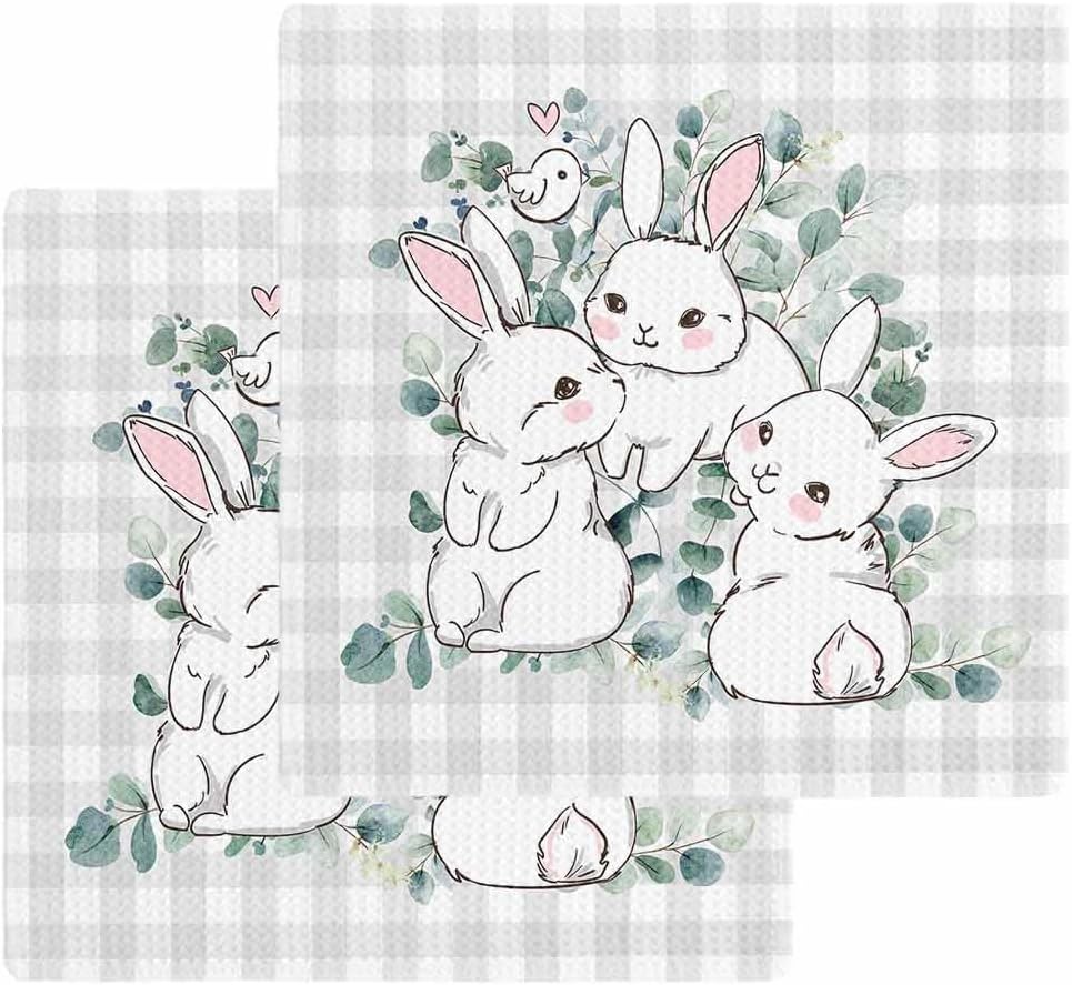 Falaniique Easter Waffle Towel Set of 2 Farmhouse Gray Plaid