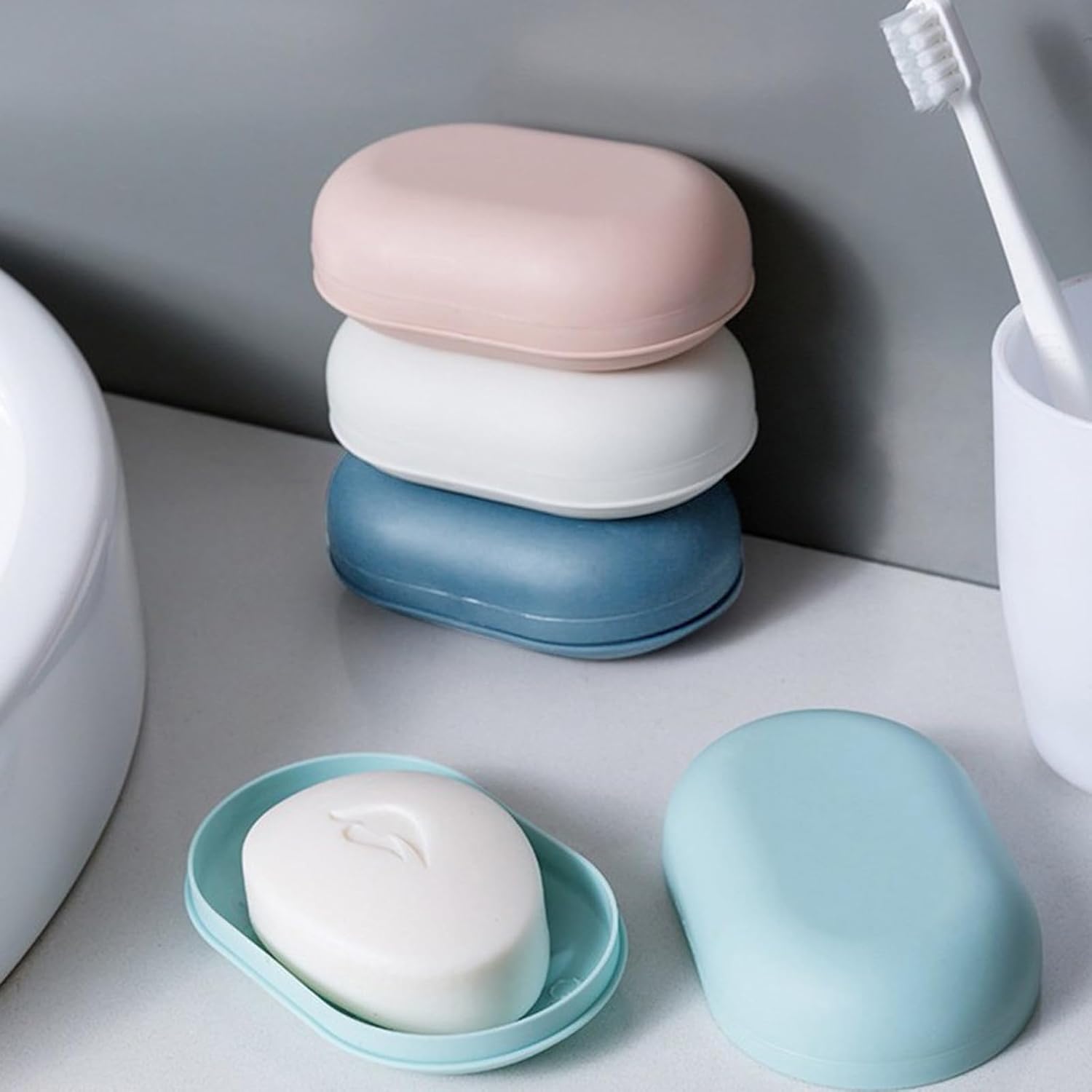 Portable Leakproof Soap Holder with Lid - Travel Soap Container Pink