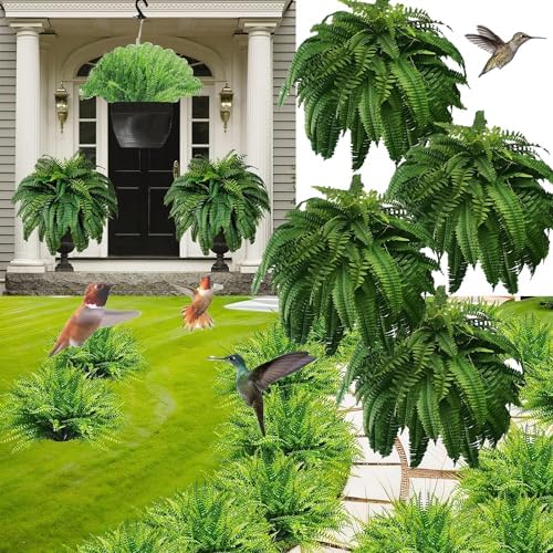 RJDJ Realistic Artificial Boston Ferns 4PCS UV Resistant