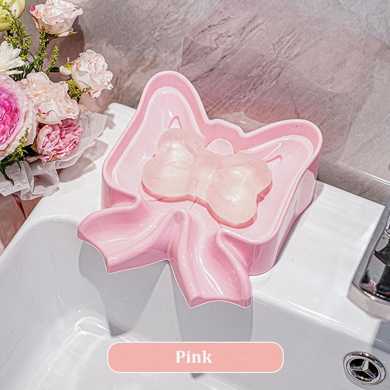 Menivi Soap Dish Bowknot Holder Pink