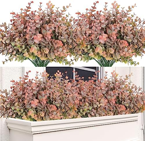 TOCHGREEN 8 Bundle Artificial Fall Eucalyptus Leaves Plants