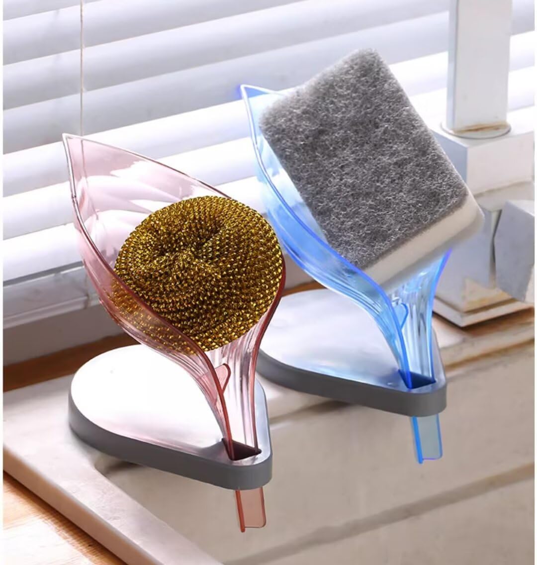 FABEILAI Leaf-Shaped Soap Holder with Suction Cup Pink