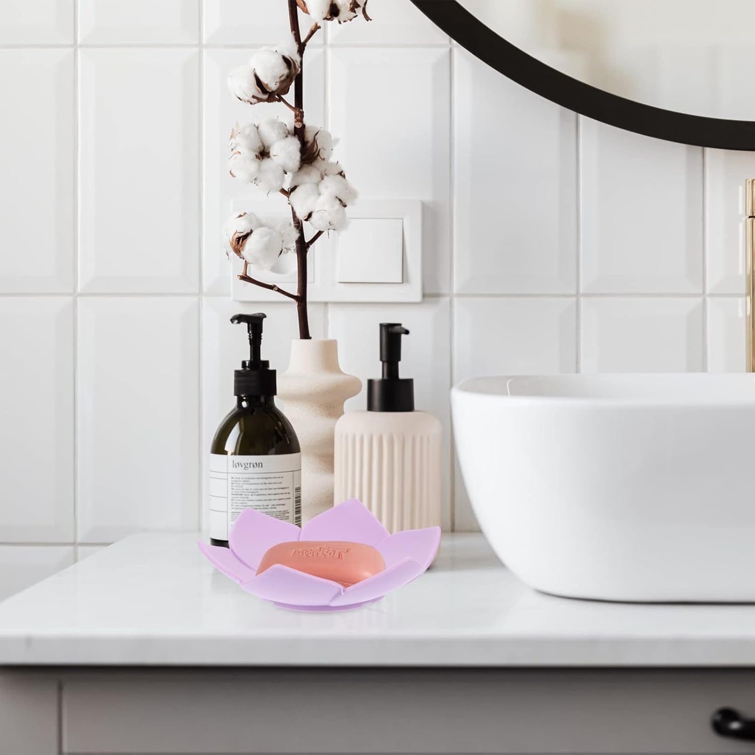 LIFKOME 2 Pack Elegant Silicone Soap Dishes for Bathroom and Kitchen