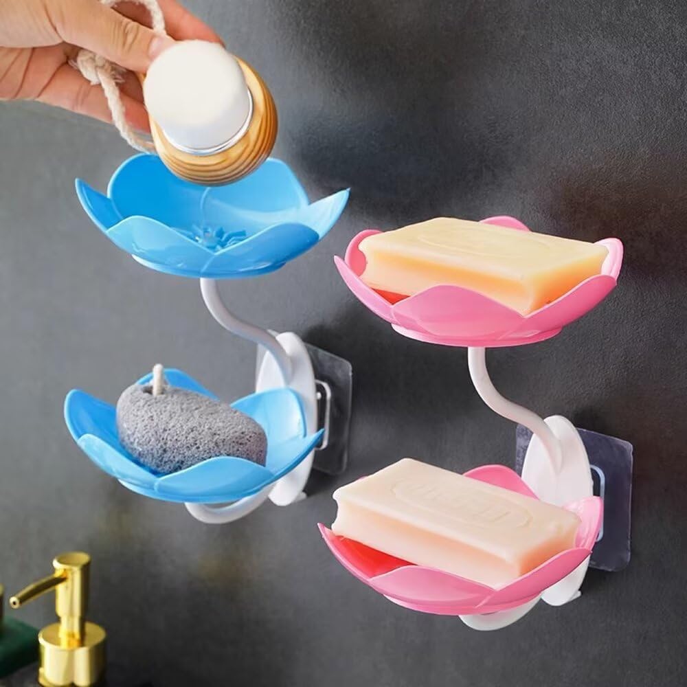 FABEILAI Double Layer Suction Soap Holder for Shower Pink