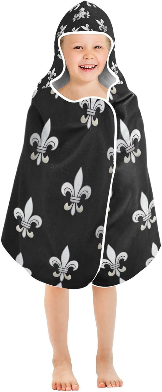 CHIFIGNO Baby Hooded Towel with Silver Fleur De Lis Print