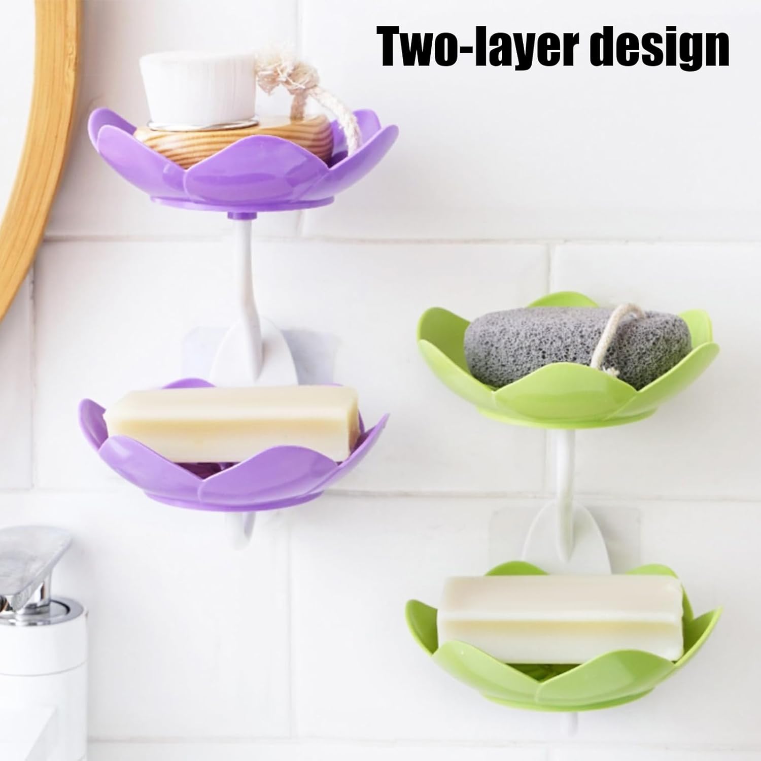 Pink Double Layer Soap Dish with Suction Cup