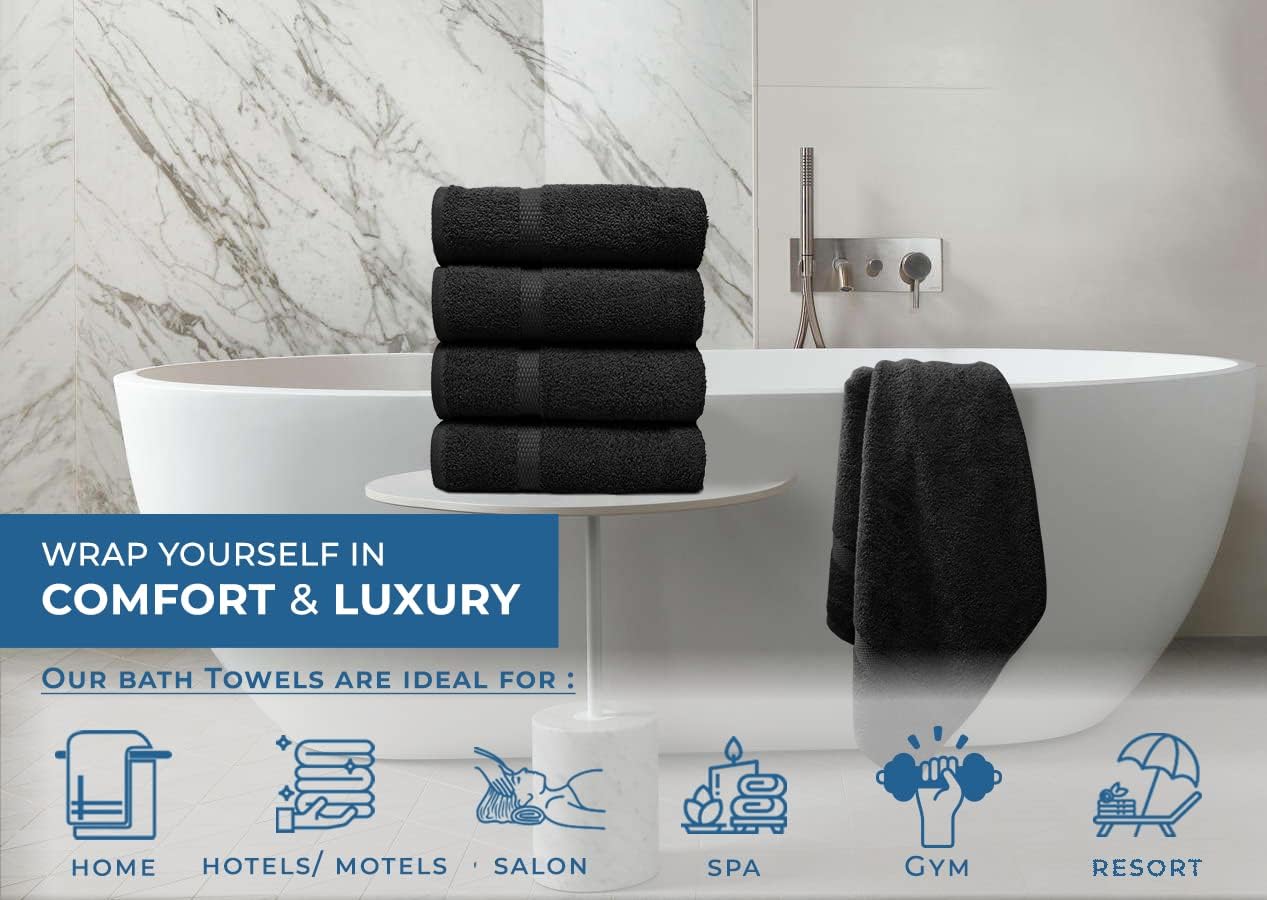 DAN RIVER 100 Cotton Bath Towels 27x54 Black 4-Pack