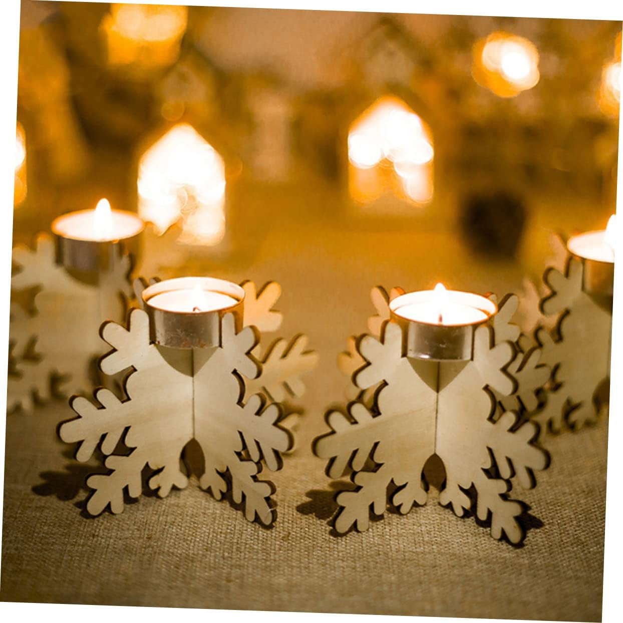 WOONEKY Wooden Snowflake Candle Sticks 6 Pack Christmas Decor 1