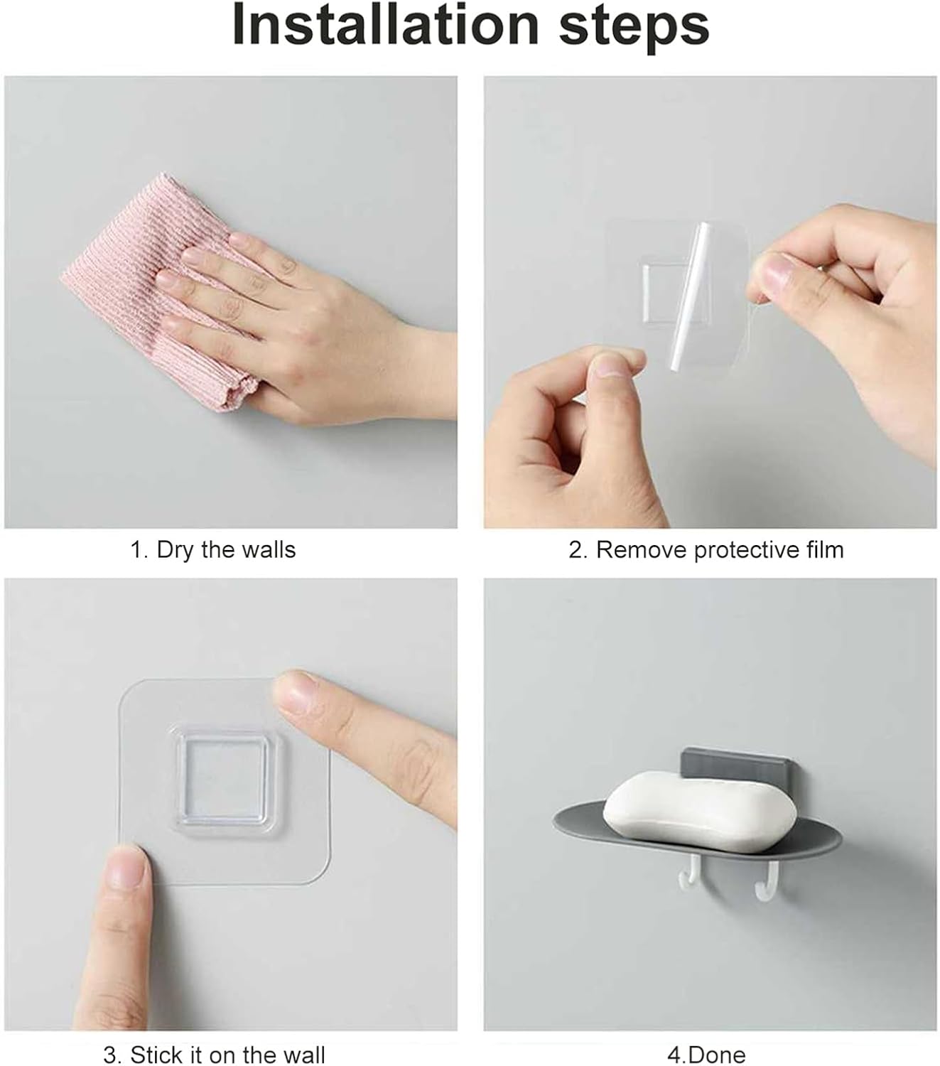 2Pcs Wall Mount Soap Holder with No-Punch Adhesive and Drainage Hole Pink
