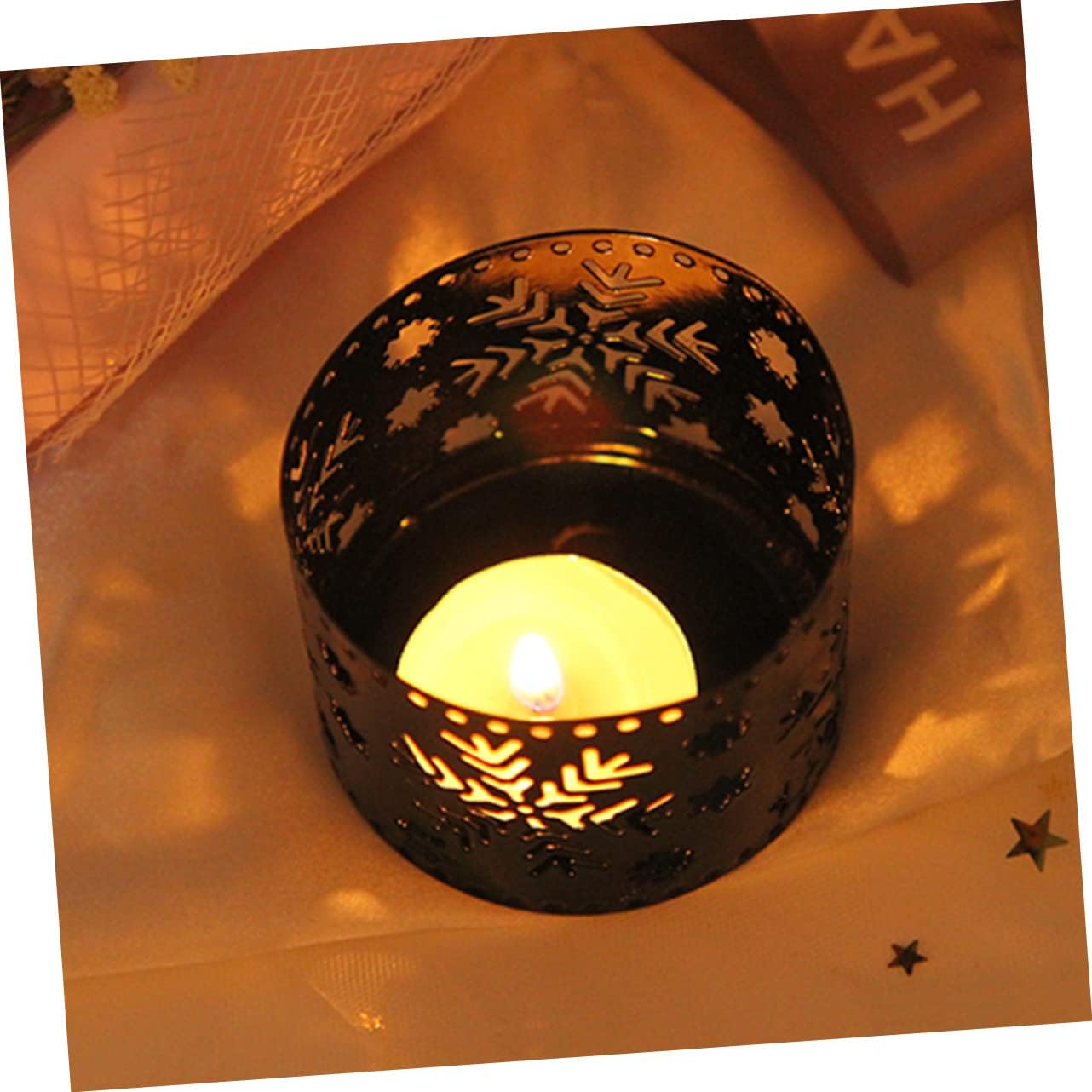 Unique Iron Christmas Candle Holder with Snowflake Pattern