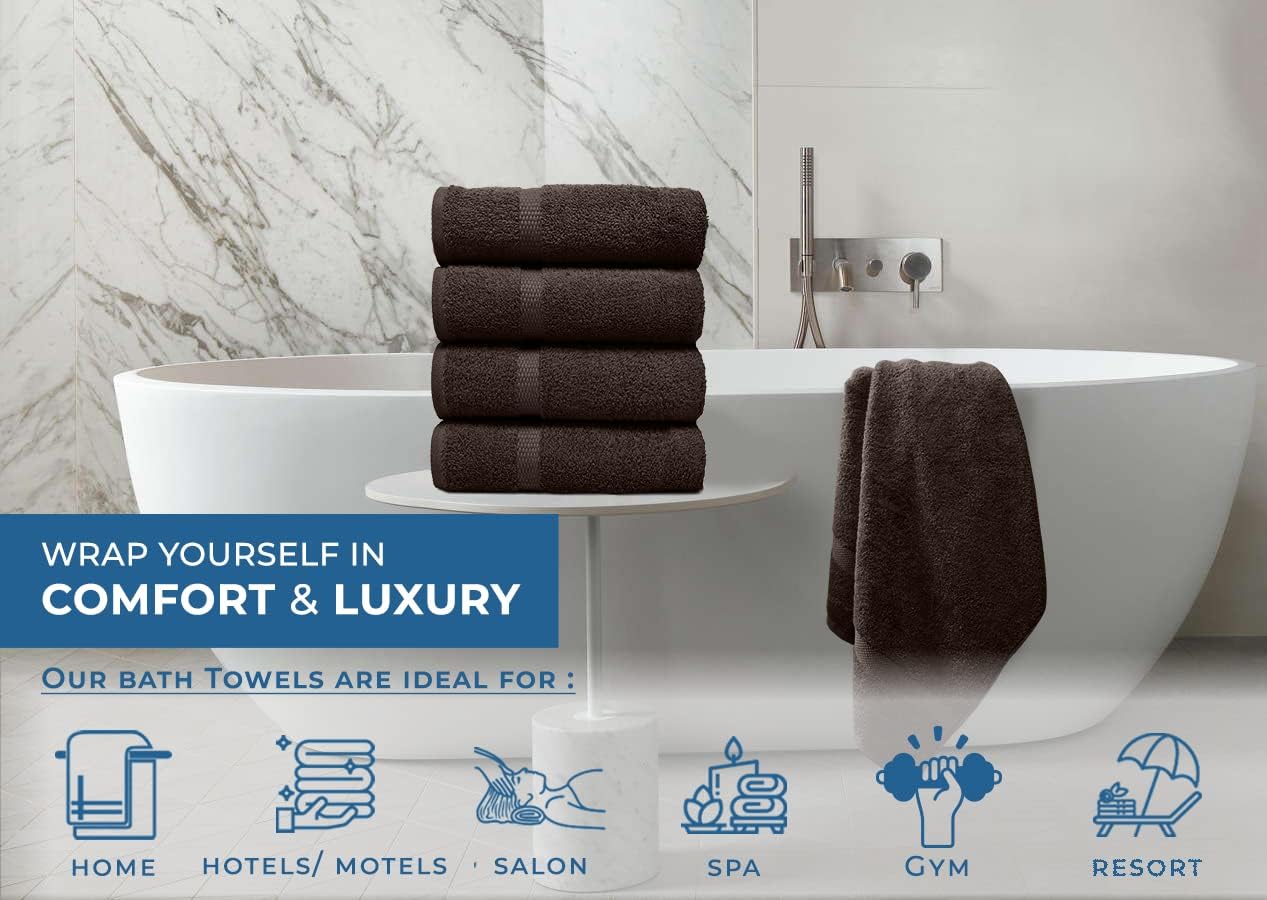 DAN RIVER 100 Cotton Bath Towels 4-Pack Brown 27x54 Inches
