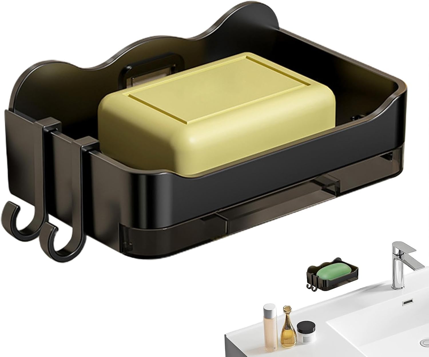 Stylish Wall Soap Holder with Hooks - No Drilling