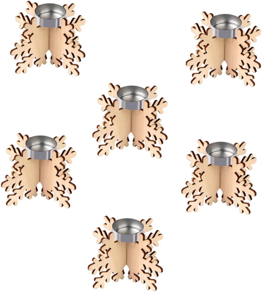 WOONEKY Wooden Snowflake Candle Sticks 6 Pack Christmas Decor 1