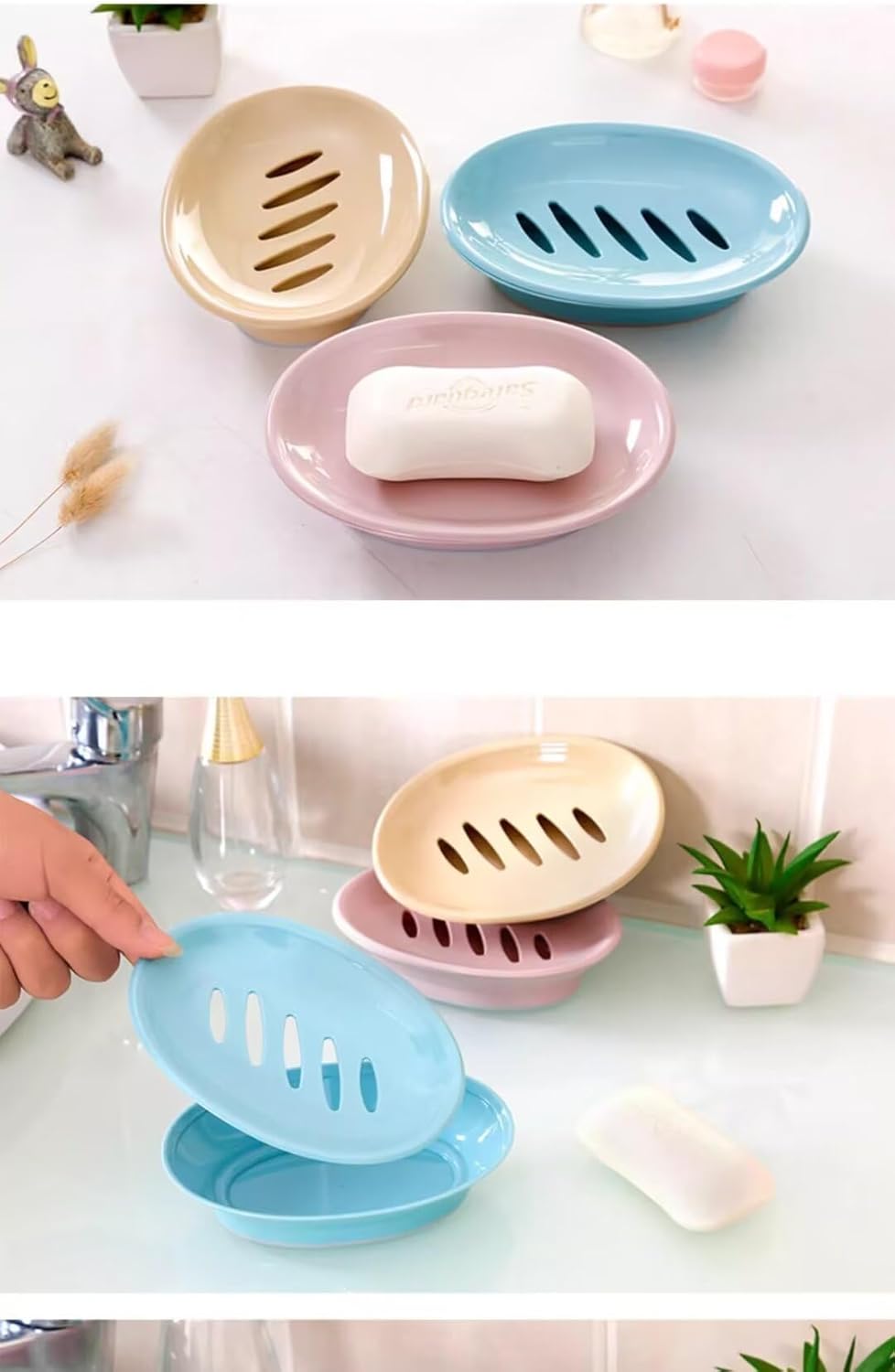 FABEILAI Pink Soap Dish with Drain Holder
