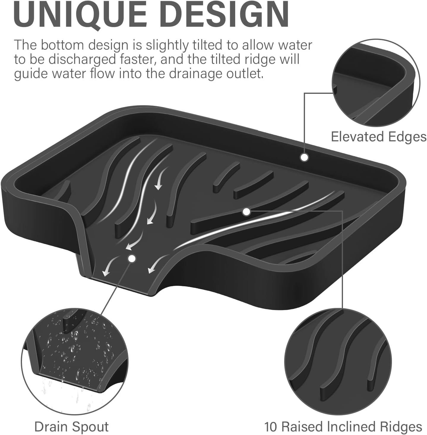 SAISN 2 Pack Black Silicone Soap Dish with Drain