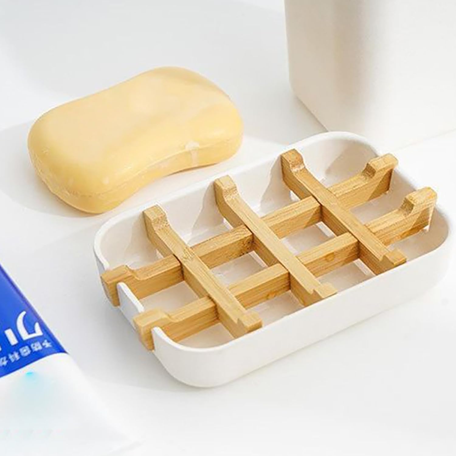 Portable Soap Dish with Wooden Holder and Drainage Tray