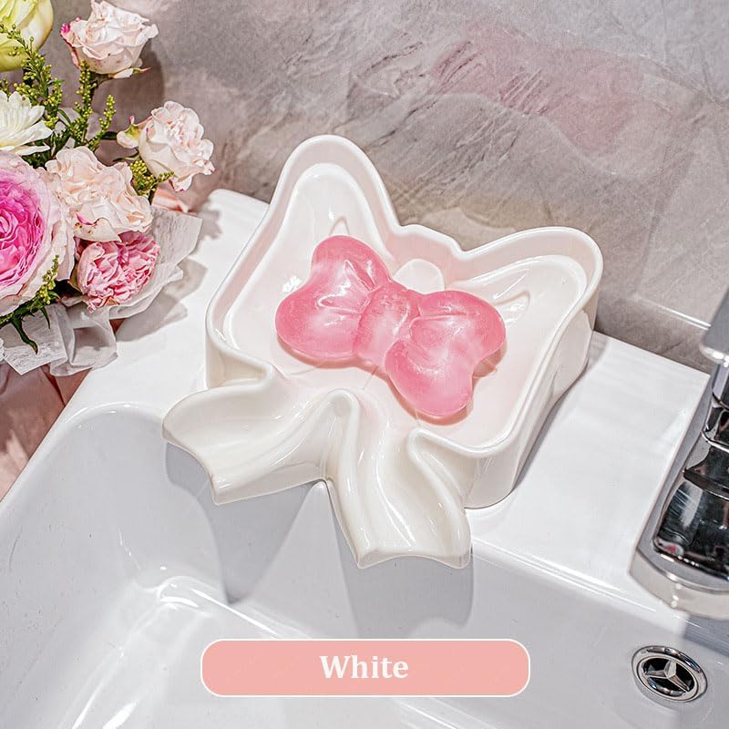 Menivi Soap Dish Bowknot Holder Pink