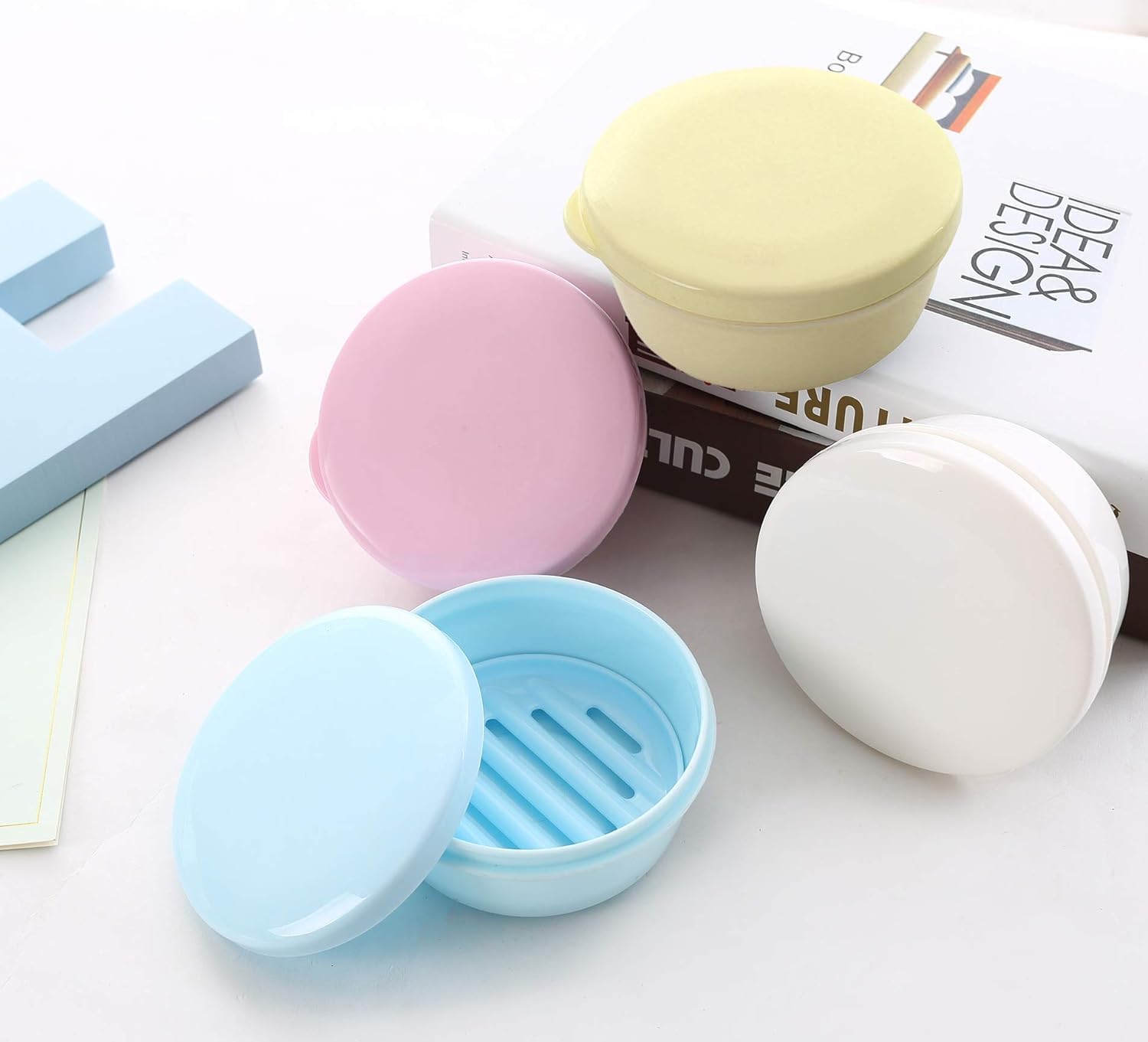 KDUPUP Round Plastic Soap Holder Travel 2PCS