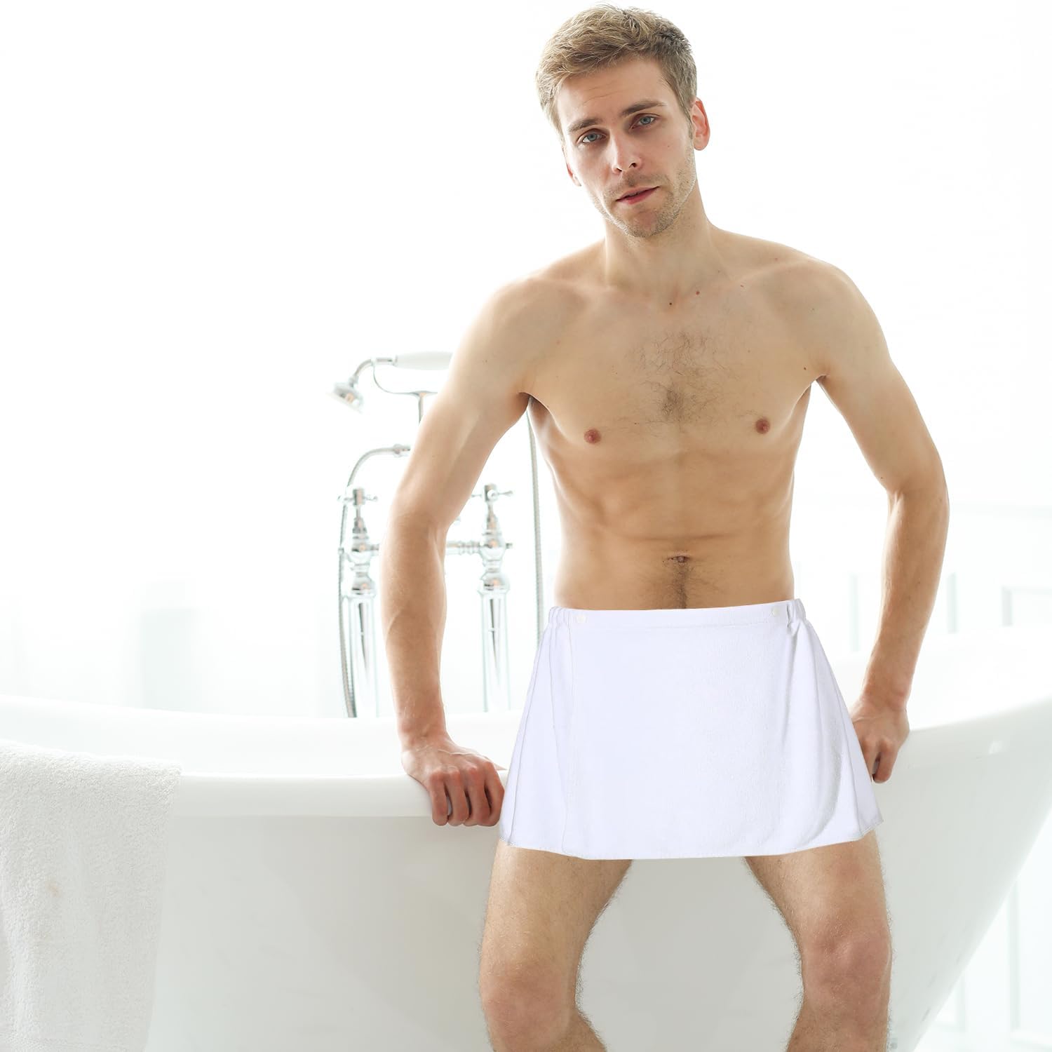 Men Boys Adjustable Microfiber Bath Towel Wrap White
