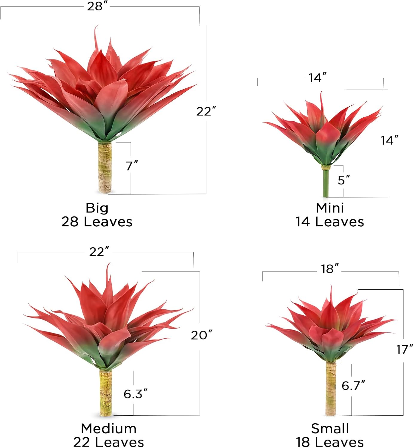 Velener Red Fake Agave Plant 22 Inches Set of 1 1