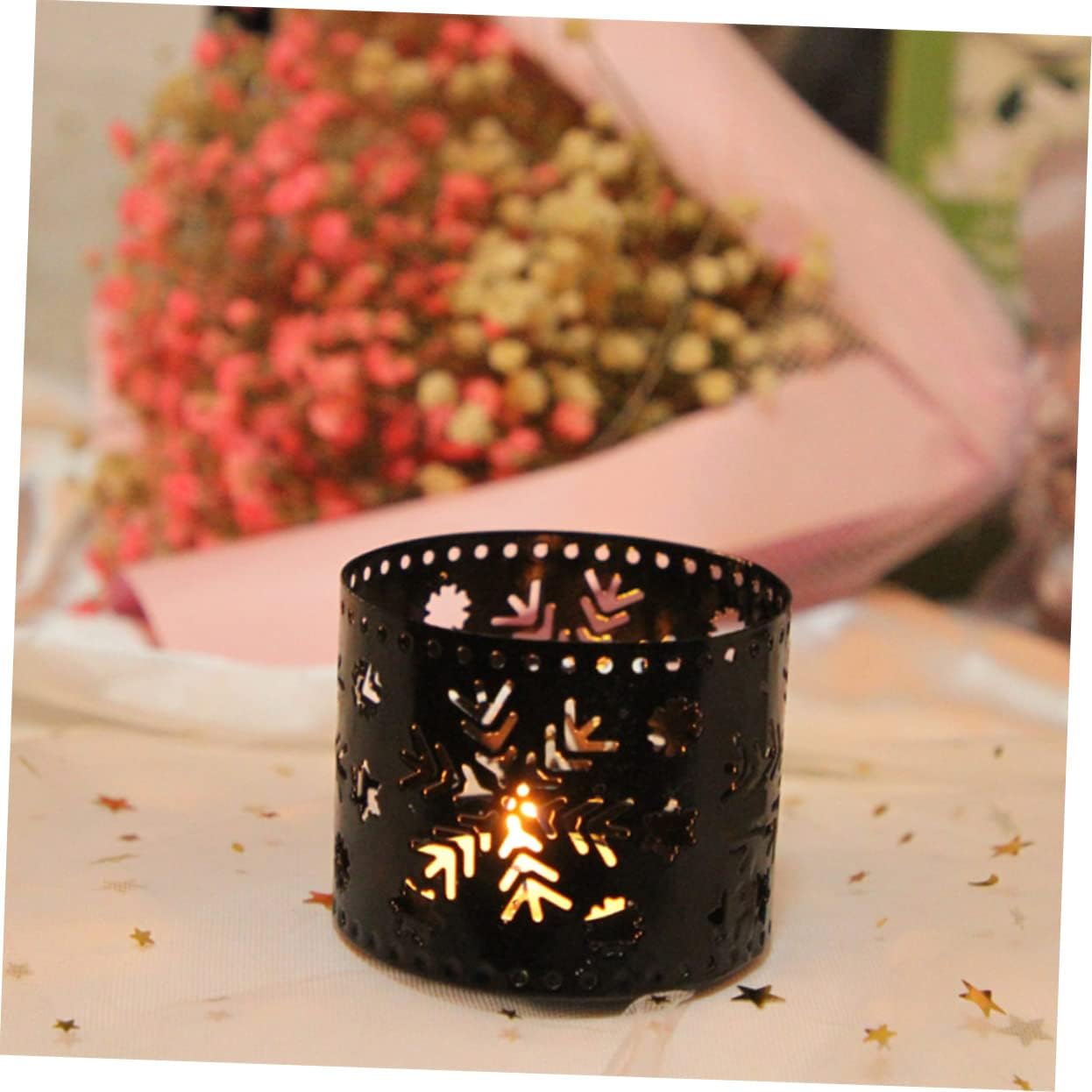 Unique Iron Christmas Candle Holder with Snowflake Pattern