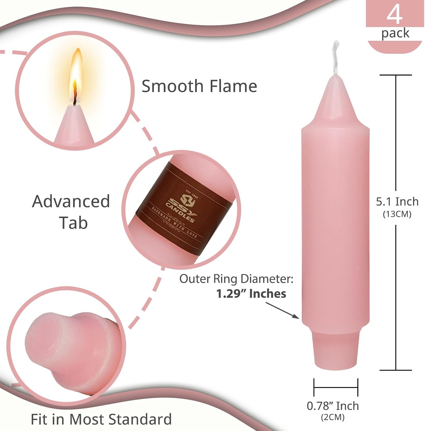 NJAO HOO Pink Taper Candle Set 4 Pack